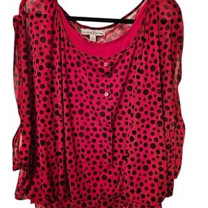 French Laundry Red Polka Dot Blouse, Sz 1X
